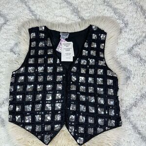 Sweet Sue vintage sequins Black Silk Vest